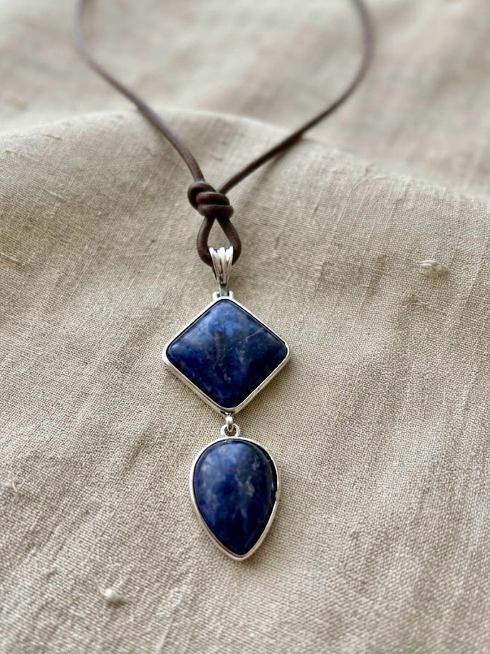 Double Sodalite Pendant Necklace in Deep Blue